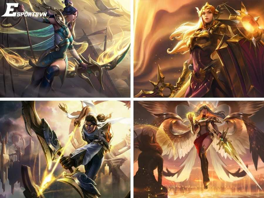 Tướng Ashe, Leona, Varus và tộc Thánh thần Kayle ở giai đoạn giữa trận (Nguồn: Internet)